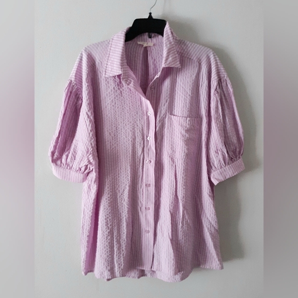 Easel Lavender Striped Button Down Shirt - Picture 1 of 5